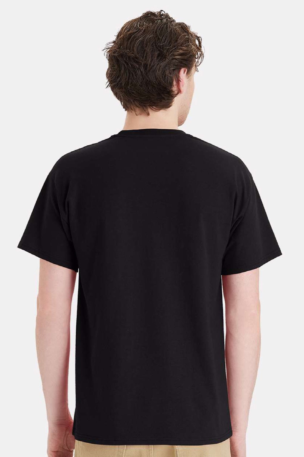 Hanes 5290P Mens Essential Short Sleeve Crewneck T-Shirt w/ Pocket Black Model Back