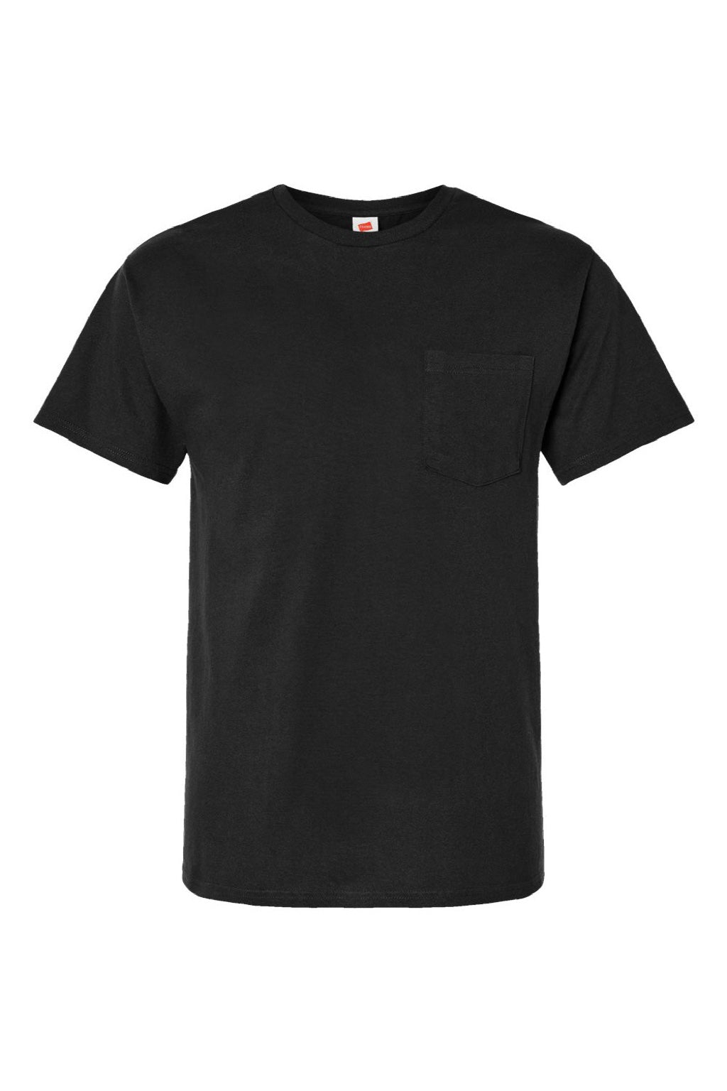 Hanes 5290P Mens Essential Short Sleeve Crewneck T-Shirt w/ Pocket Black Flat Front