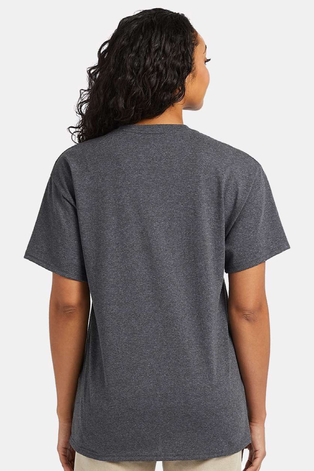 Hanes 5290P Mens Essential Short Sleeve Crewneck T-Shirt w/ Pocket Heather Charcoal Grey Model Back