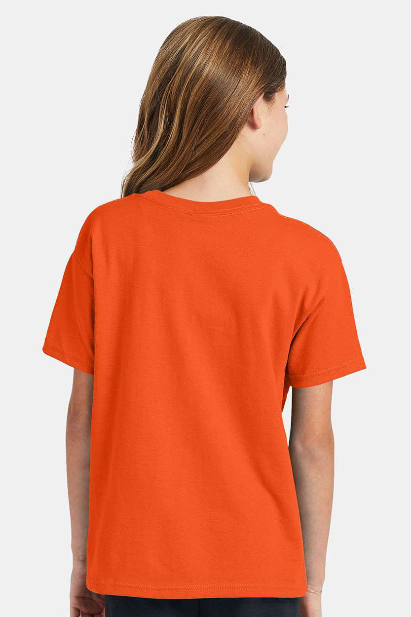 Hanes 5370 Youth EcoSmart Short Sleeve Crewneck T-Shirt Orange Model Back