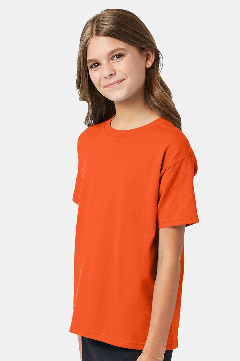 Hanes 5370 Youth EcoSmart Short Sleeve Crewneck T-Shirt Orange Model Side