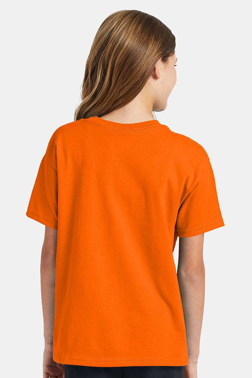 Hanes 5370 Youth EcoSmart Short Sleeve Crewneck T-Shirt Safety Orange Model Back