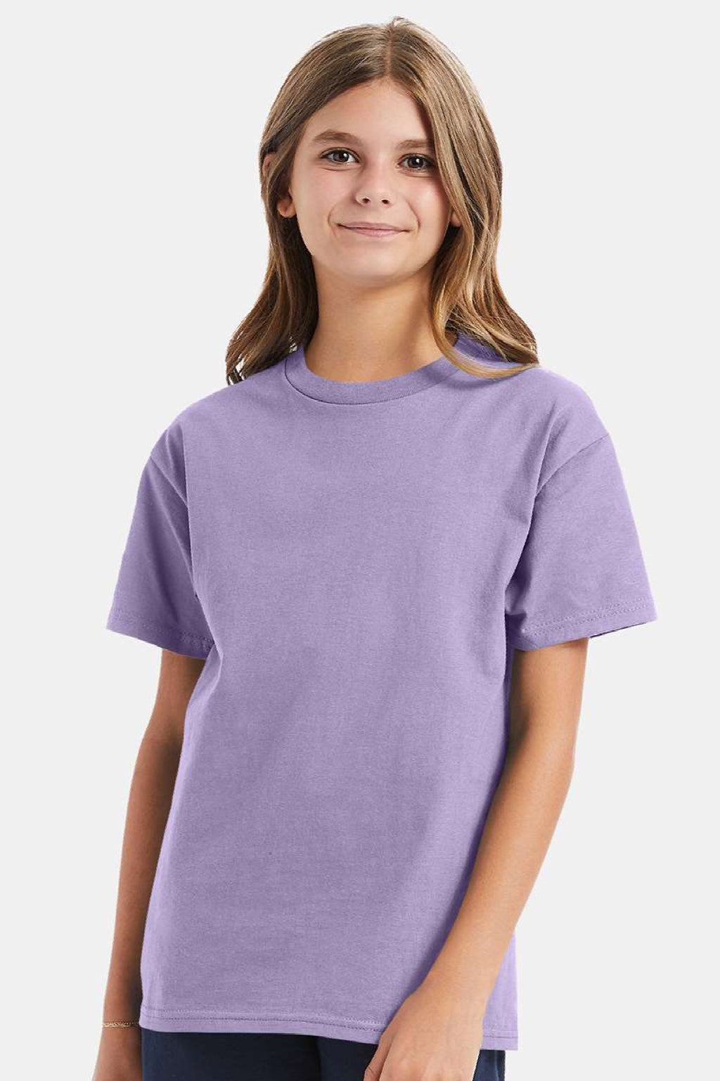 Hanes 5450 Youth Authentic Short Sleeve Crewneck T-Shirt Lavender Purple Model Front