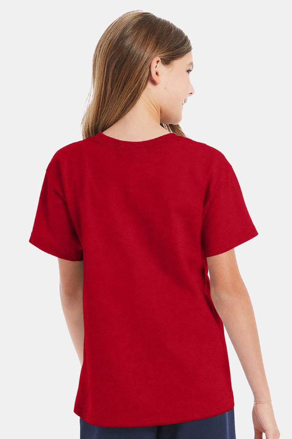 Hanes 5480 Youth Essential-T Short Sleeve Crewneck T-Shirt Deep Red Model Back