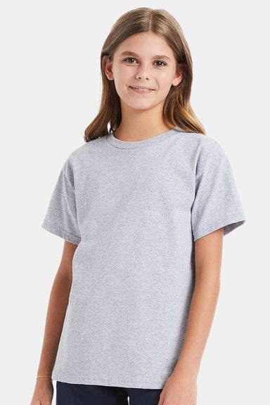 Hanes 5480 Youth Essential-T Short Sleeve Crewneck T-Shirt Light Steel Grey Model Front