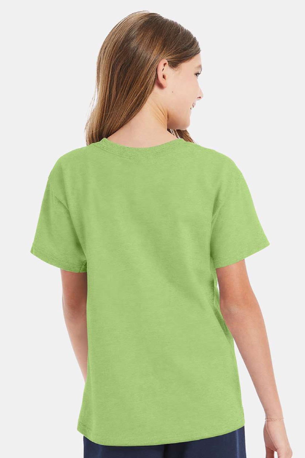 Hanes 5480 Youth Essential-T Short Sleeve Crewneck T-Shirt Lime Green Model Back