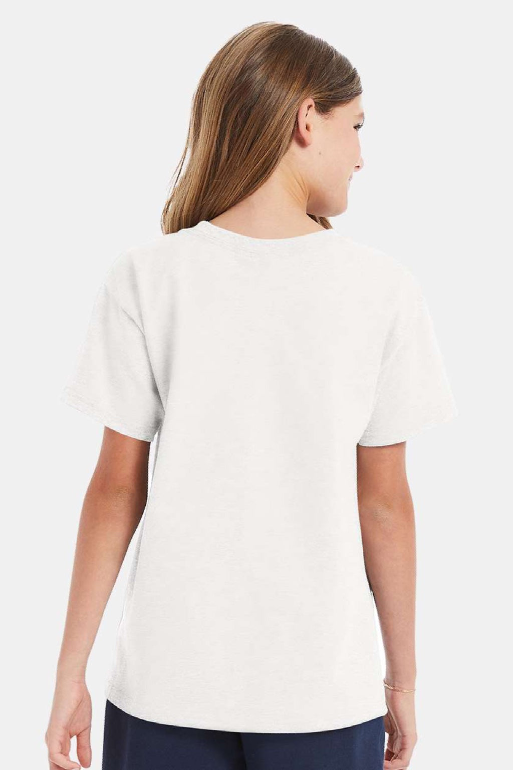 Hanes 5480 Youth Essential-T Short Sleeve Crewneck T-Shirt White Model Back