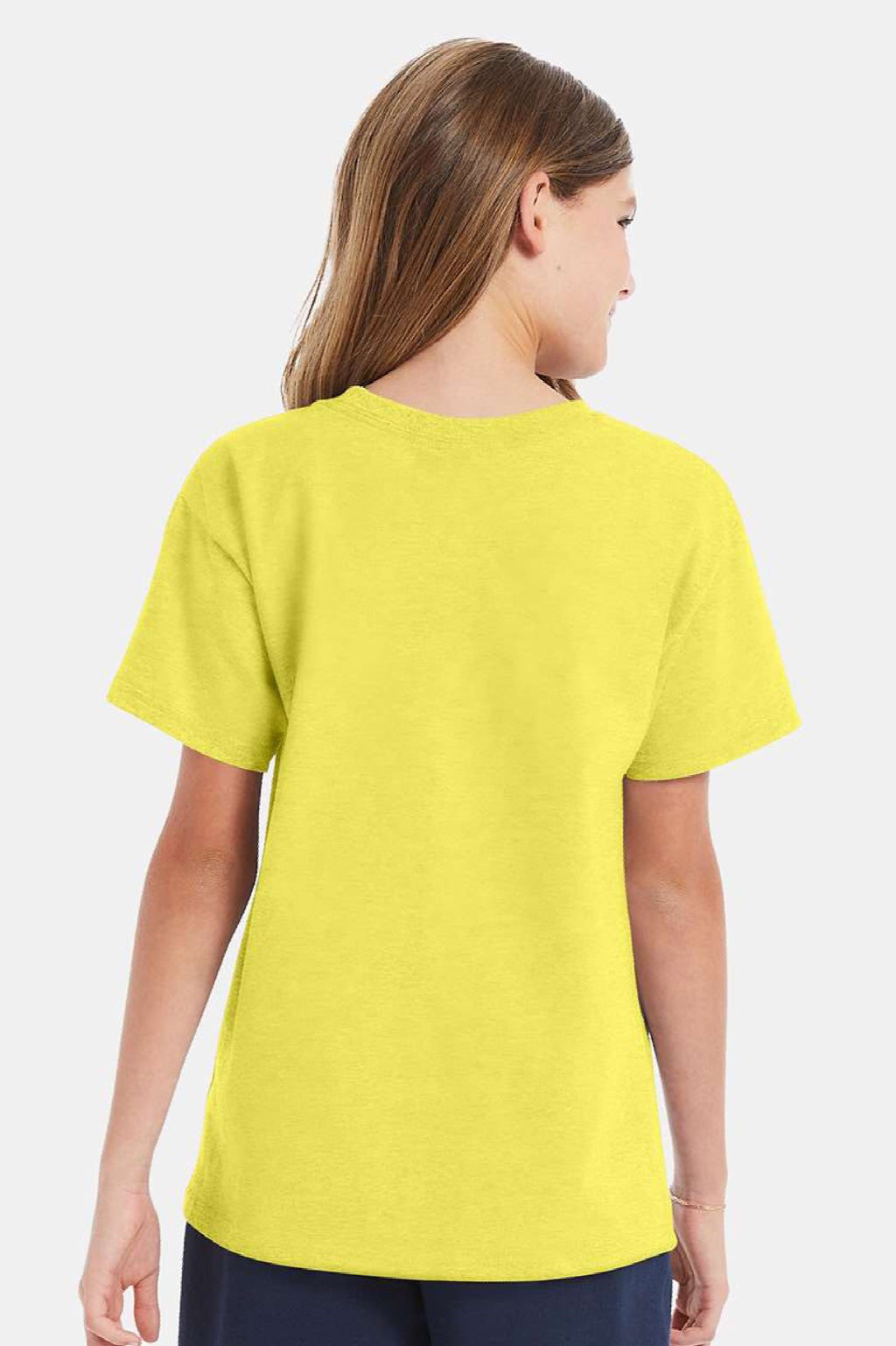 Hanes 5480 Youth Essential-T Short Sleeve Crewneck T-Shirt Yellow Model Back