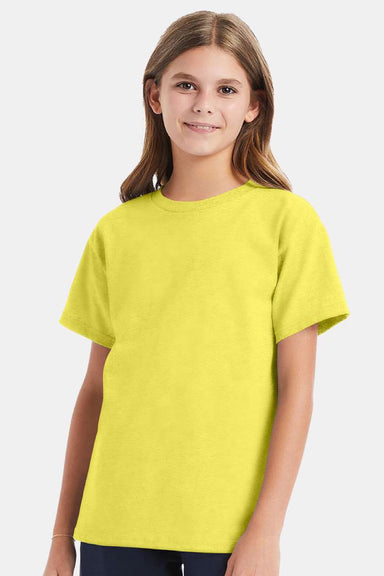 Hanes 5480 Youth Essential-T Short Sleeve Crewneck T-Shirt Yellow Model Front