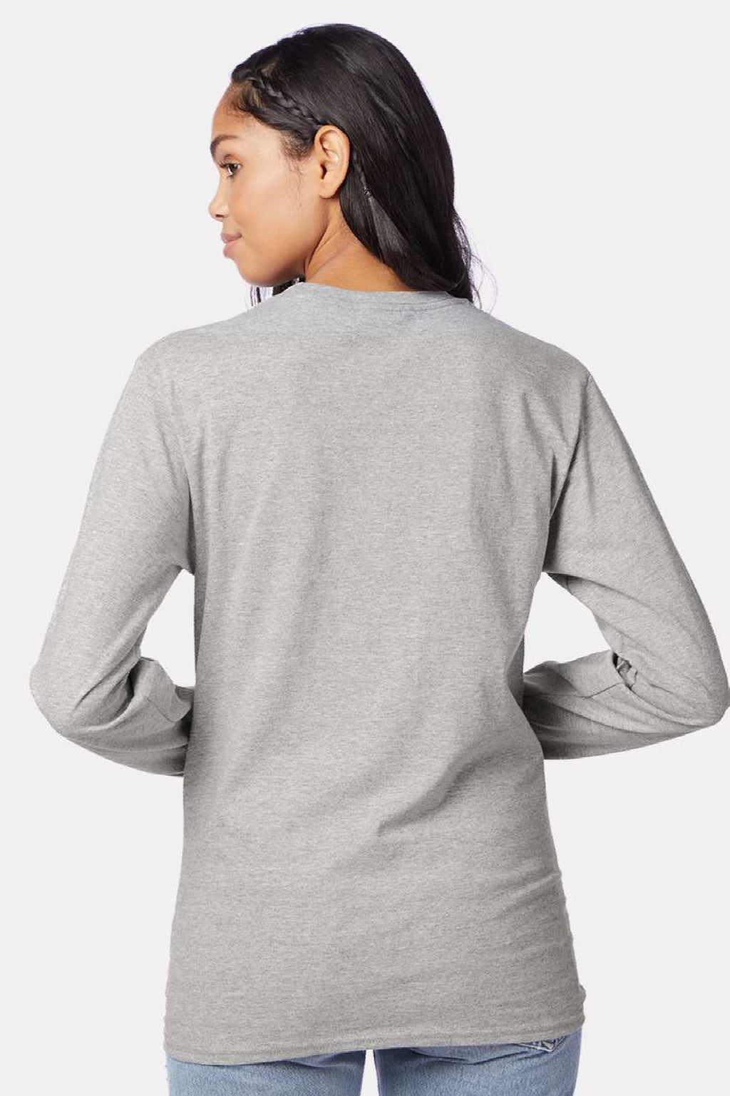 Hanes 5586 Mens Authentic Long Sleeve Crewneck T-Shirt Light Steel Grey Model Back