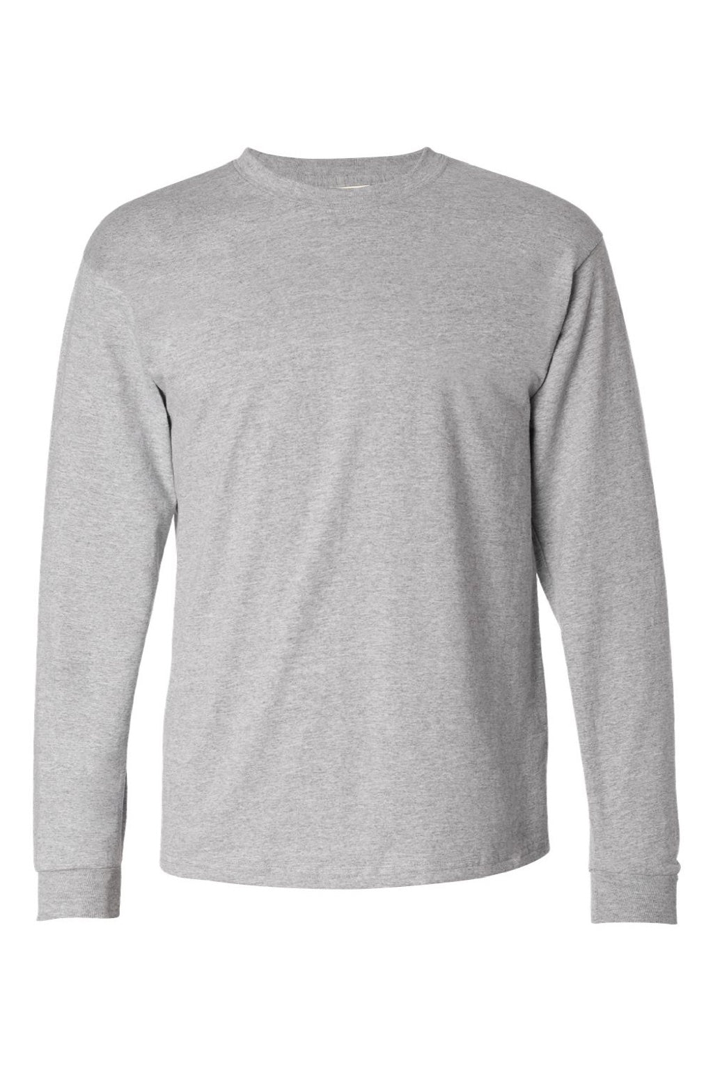 Hanes 5586 Mens Authentic Long Sleeve Crewneck T-Shirt Light Steel Grey Flat Front