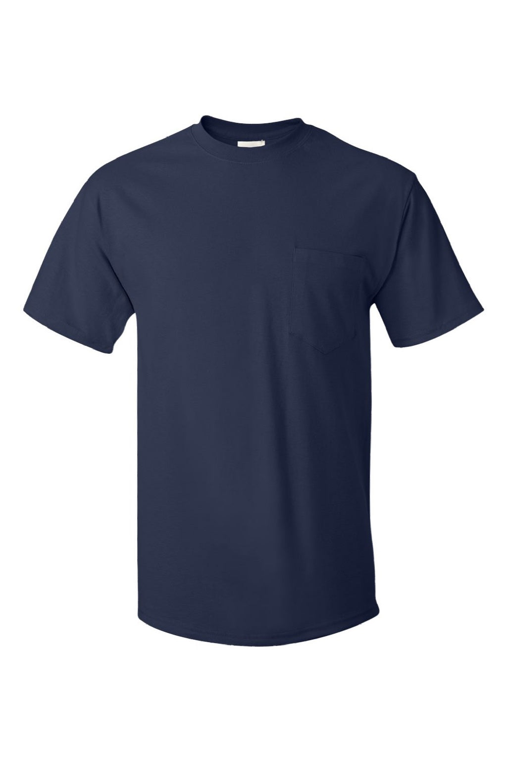 Hanes 5590 Mens Authentic Short Sleeve Crewneck T-Shirt w/ Pocket Navy Blue Flat Front