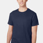 Hanes Mens Authentic Short Sleeve Crewneck T-Shirt w/ Pocket - Navy Blue