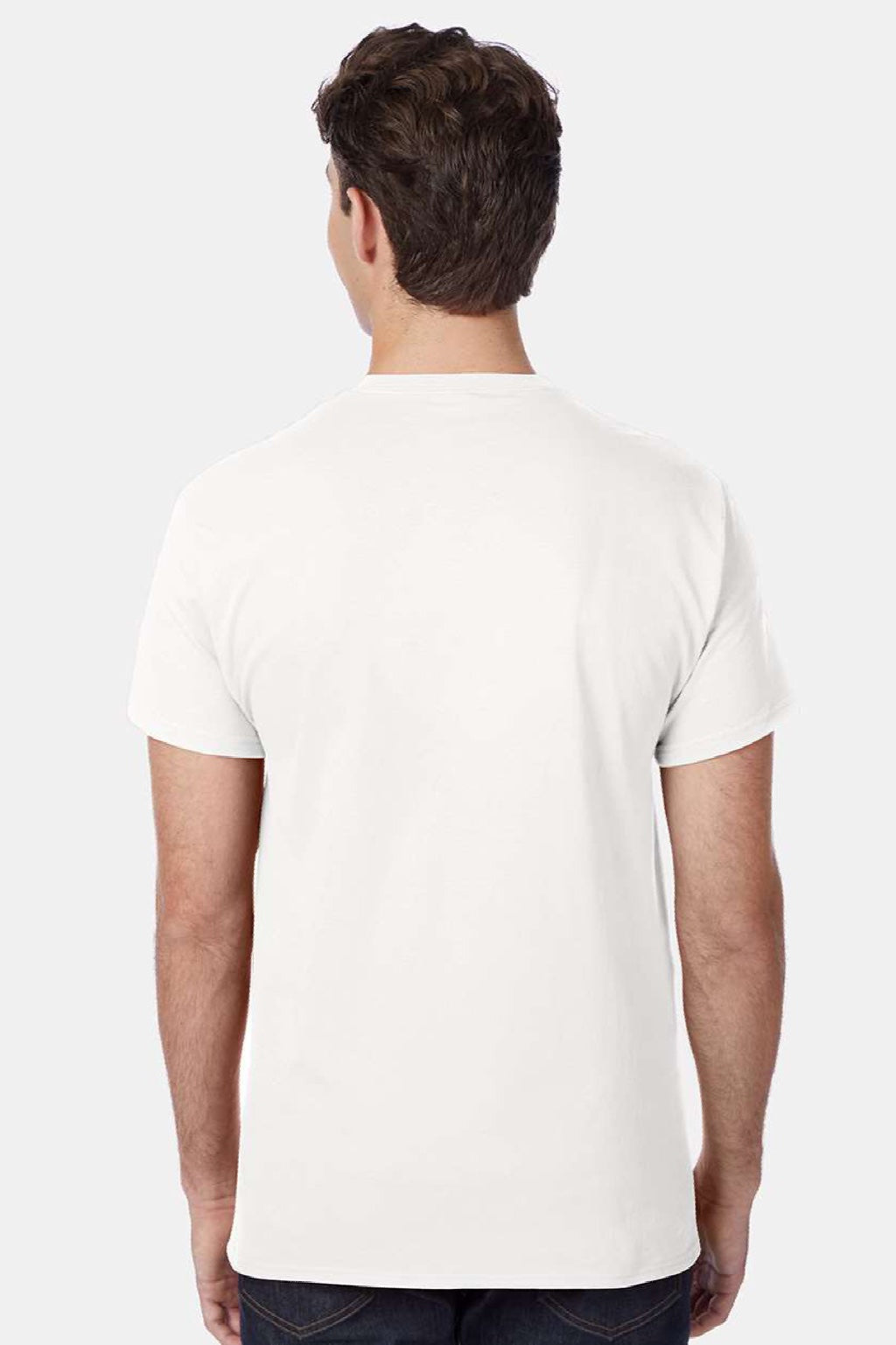 Hanes 5590 Mens Authentic Short Sleeve Crewneck T-Shirt w/ Pocket White Model Back