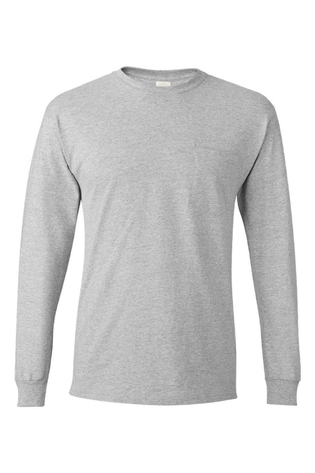 Hanes 5596 Mens Authentic Long Sleeve Crewneck T-Shirt w/ Pocket Light Steel Grey Flat Front