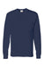 Hanes 5596 Mens Authentic Long Sleeve Crewneck T-Shirt w/ Pocket Navy Blue Flat Front