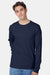 Hanes 5596 Mens Authentic Long Sleeve Crewneck T-Shirt w/ Pocket Navy Blue Model Front