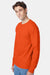 Hanes 5596 Mens Authentic Long Sleeve Crewneck T-Shirt w/ Pocket Orange Model Side