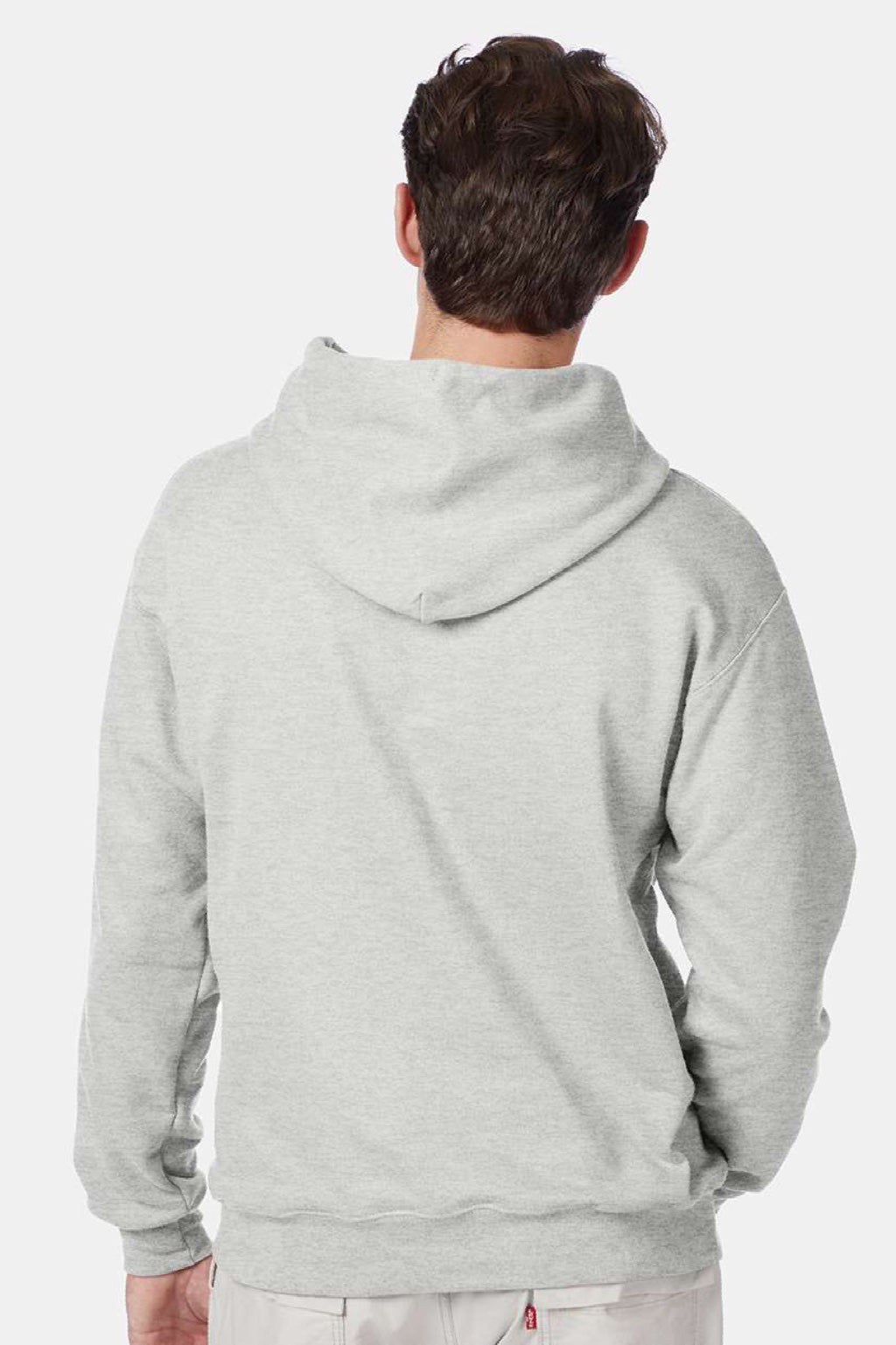 Hanes F170 Mens Ultimate Cotton PrintPro XP Pill Resistant Hooded Sweatshirt Hoodie w/ Pouch Pocket Ash Grey Model Back
