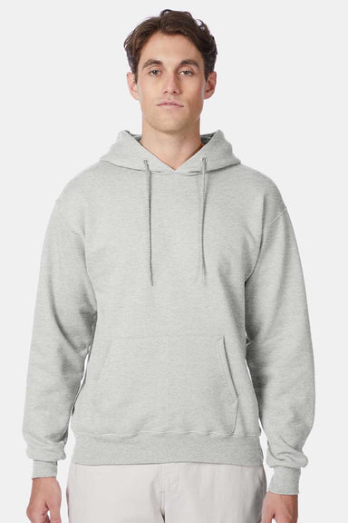 Hanes F170 Mens Ultimate Cotton PrintPro XP Pill Resistant Hooded Sweatshirt Hoodie w/ Pouch Pocket Ash Grey Model Front