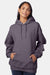 Hanes F170 Mens Ultimate Cotton PrintPro XP Pill Resistant Hooded Sweatshirt Hoodie w/ Pouch Pocket Heather Charcoal Grey Model Front