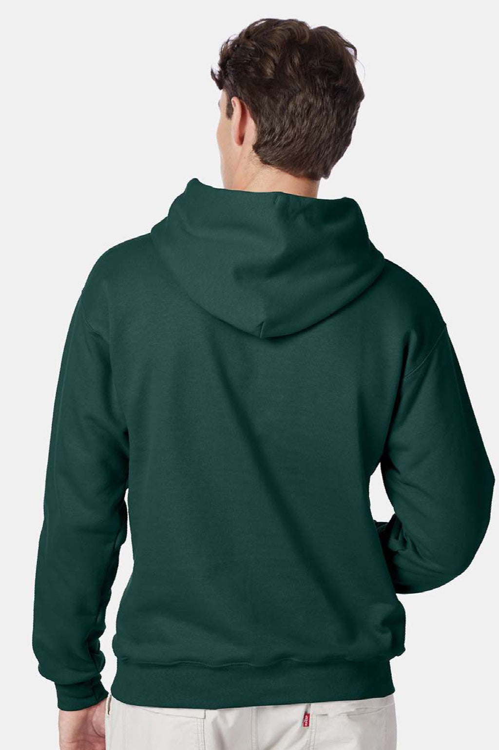 Hanes F170 Mens Ultimate Cotton PrintPro XP Pill Resistant Hooded Sweatshirt Hoodie w/ Pouch Pocket Deep Forest Green Model Back