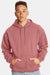 Hanes F170 Mens Ultimate Cotton PrintPro XP Pill Resistant Hooded Sweatshirt Hoodie w/ Pouch Pocket Mauve Model Front