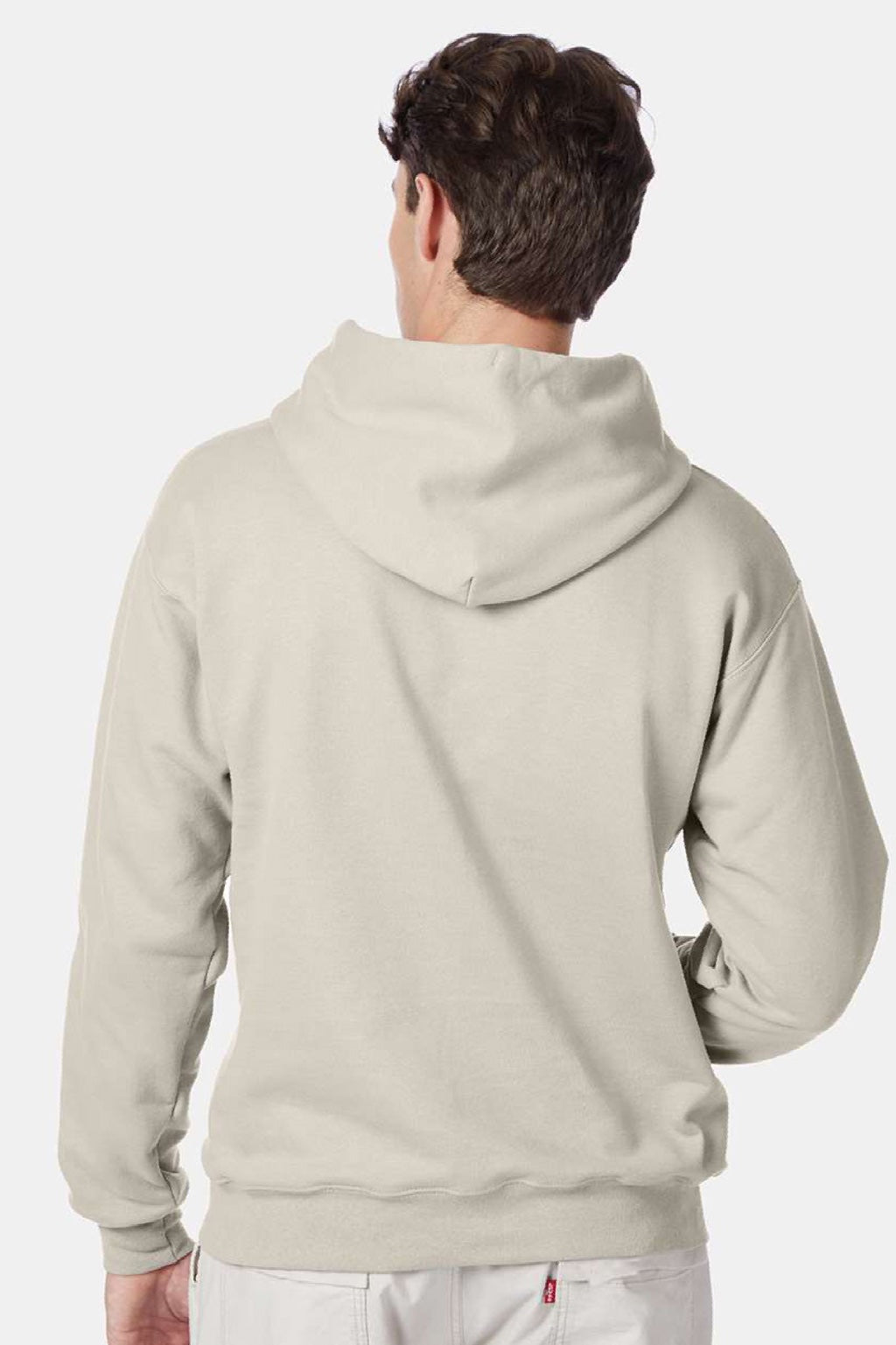 Hanes F170 Mens Ultimate Cotton PrintPro XP Pill Resistant Hooded Sweatshirt Hoodie w/ Pouch Pocket Natural Model Back
