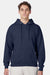 Hanes F170 Mens Ultimate Cotton PrintPro XP Pill Resistant Hooded Sweatshirt Hoodie w/ Pouch Pocket Navy Blue Model Front