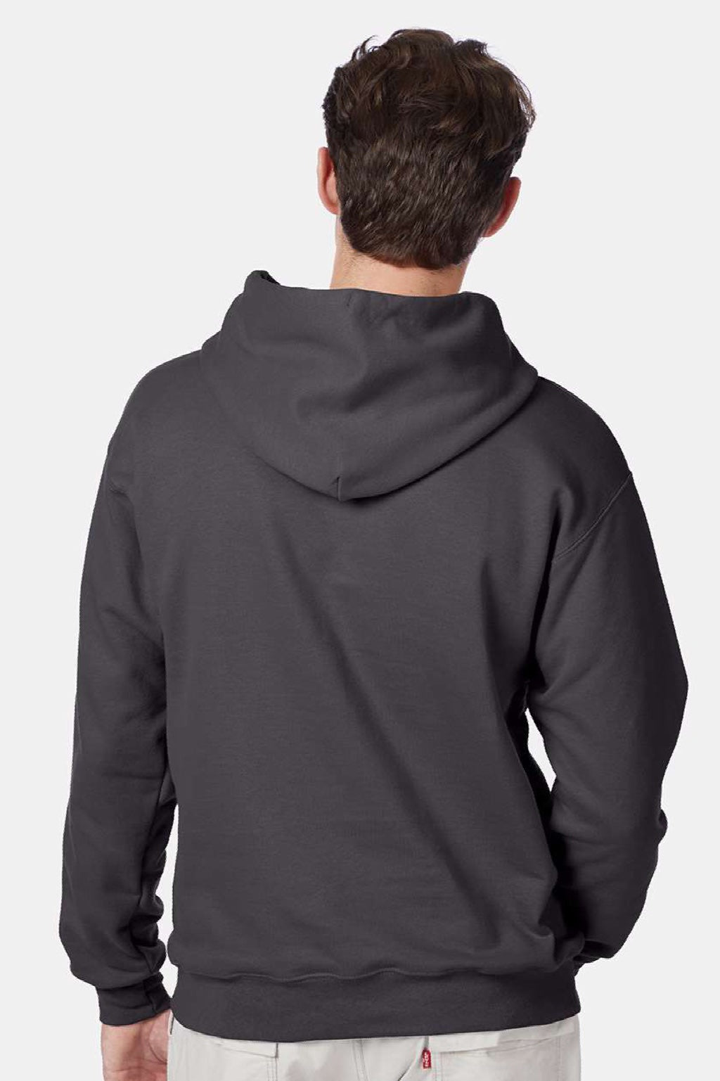 Hanes F170 Mens Ultimate Cotton PrintPro XP Pill Resistant Hooded Sweatshirt Hoodie w/ Pouch Pocket Smoke Grey Model Back