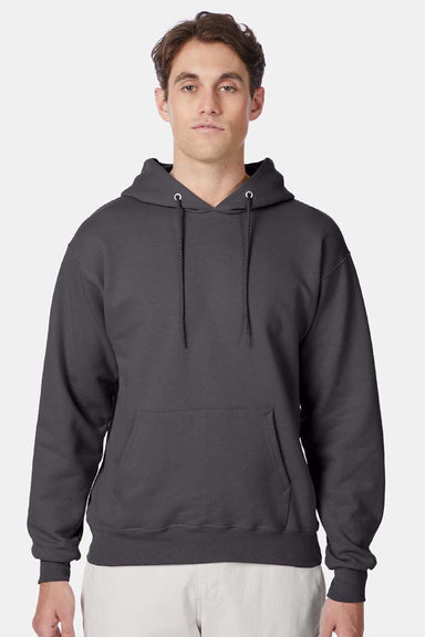 Hanes F170 Mens Ultimate Cotton PrintPro XP Pill Resistant Hooded Sweatshirt Hoodie w/ Pouch Pocket Smoke Grey Model Front