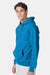 Hanes F170 Mens Ultimate Cotton PrintPro XP Pill Resistant Hooded Sweatshirt Hoodie w/ Pouch Pocket Teal Blue Model Side