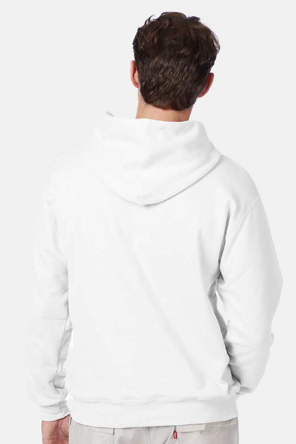 Hanes F170 Mens Ultimate Cotton PrintPro XP Pill Resistant Hooded Sweatshirt Hoodie w/ Pouch Pocket White Model Back