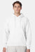 Hanes F170 Mens Ultimate Cotton PrintPro XP Pill Resistant Hooded Sweatshirt Hoodie w/ Pouch Pocket White Model Front