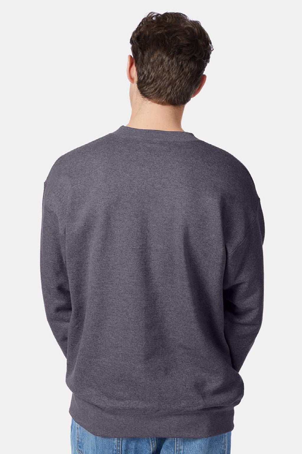 Hanes F260 Mens Ultimate Cotton PrintPro XP Pill Resistant Crewneck Sweatshirt Heather Charcoal Grey Model Back