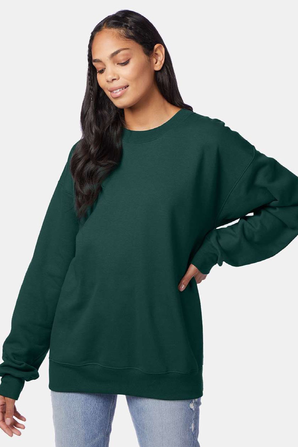 Hanes F260 Mens Ultimate Cotton PrintPro XP Pill Resistant Crewneck Sweatshirt Deep Forest Green Model Front