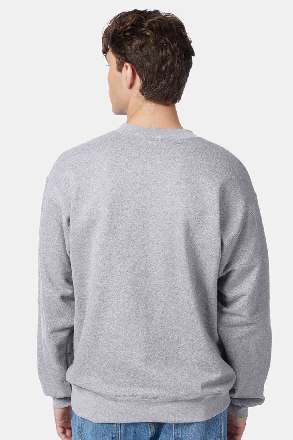 Hanes F260 Mens Ultimate Cotton PrintPro XP Pill Resistant Crewneck Sweatshirt Light Steel Grey Model Back