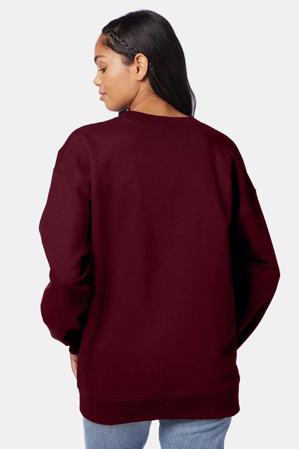 Hanes F260 Mens Ultimate Cotton PrintPro XP Pill Resistant Crewneck Sweatshirt Maroon Model Back