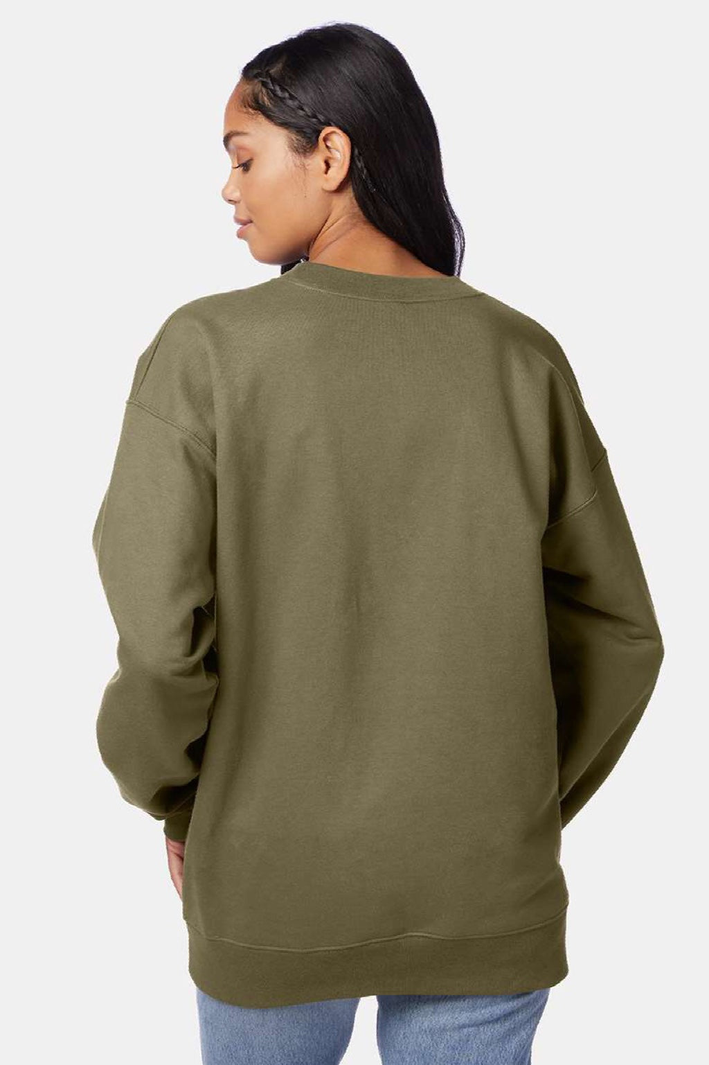 Hanes F260 Mens Ultimate Cotton PrintPro XP Pill Resistant Crewneck Sweatshirt Oregano Model Back