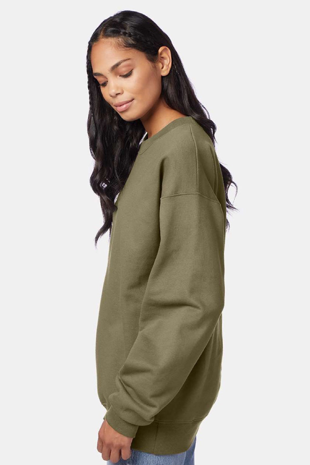 Hanes F260 Mens Ultimate Cotton PrintPro XP Pill Resistant Crewneck Sweatshirt Oregano Model Side