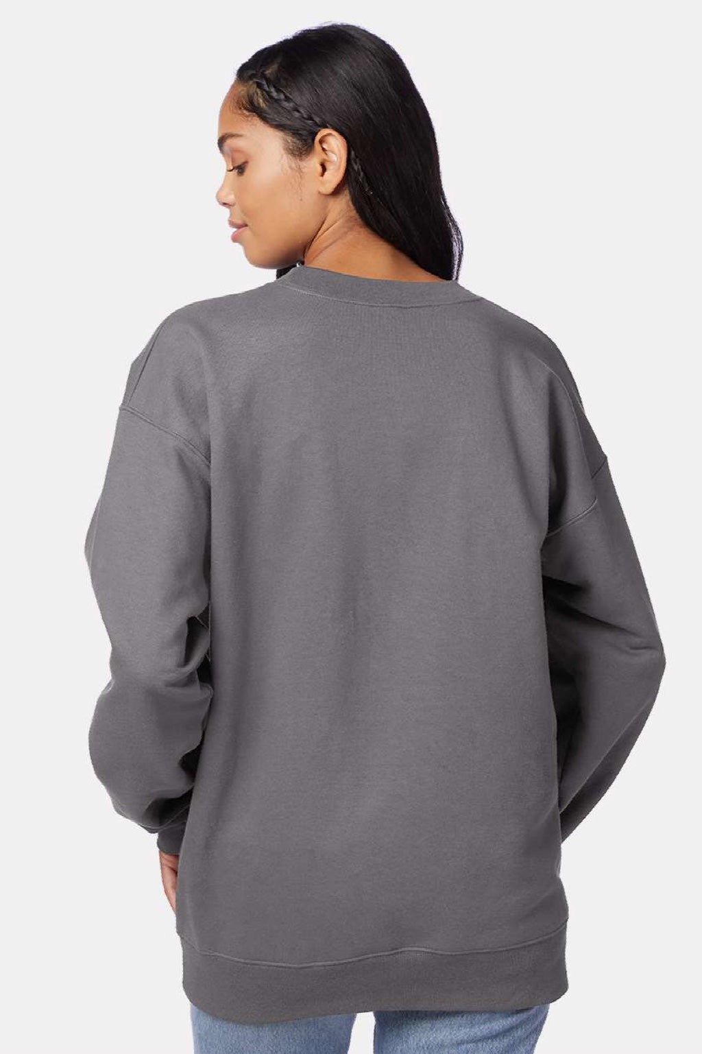 Hanes F260 Mens Ultimate Cotton PrintPro XP Pill Resistant Crewneck Sweatshirt Smoke Grey Model Back