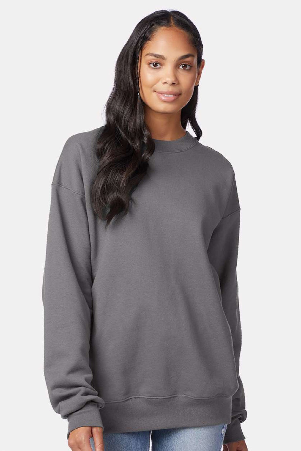 Hanes F260 Mens Ultimate Cotton PrintPro XP Pill Resistant Crewneck Sweatshirt Smoke Grey Model Front