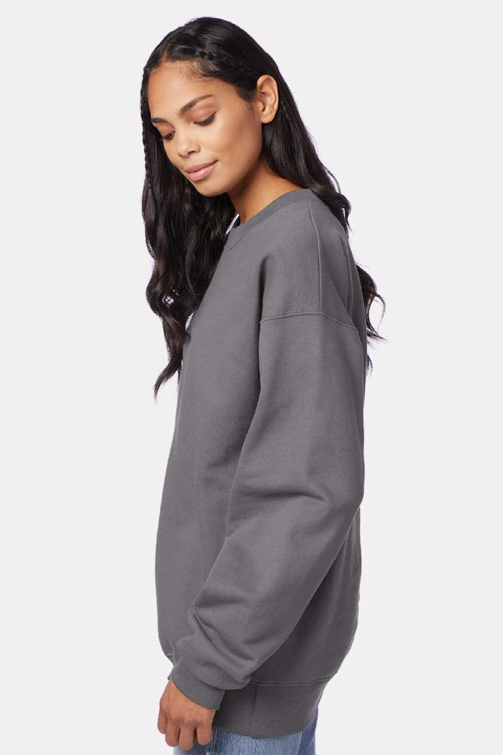 Hanes F260 Mens Ultimate Cotton PrintPro XP Pill Resistant Crewneck Sweatshirt Smoke Grey Model Side