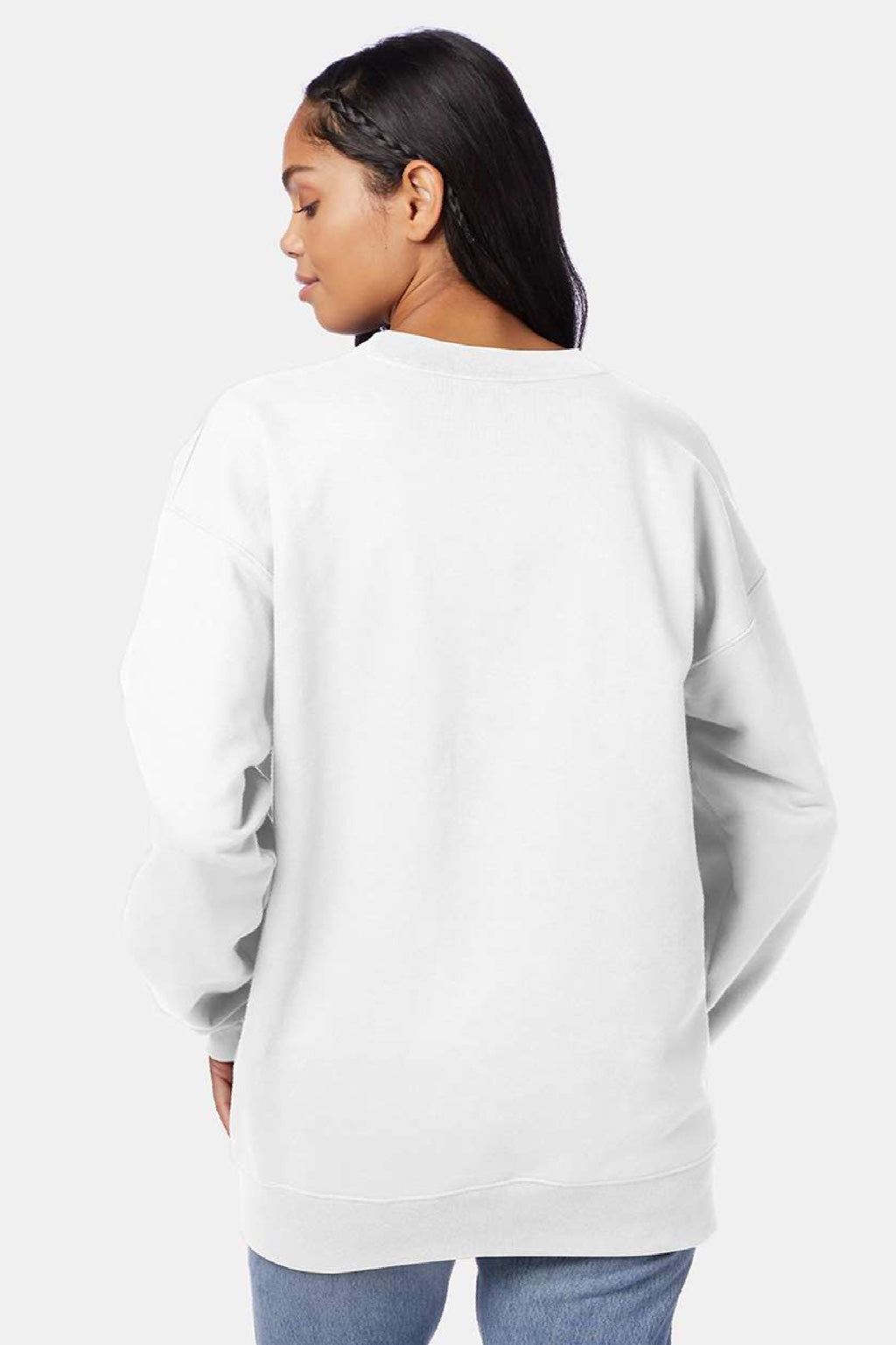 Hanes F260 Mens Ultimate Cotton PrintPro XP Pill Resistant Crewneck Sweatshirt White Model Back