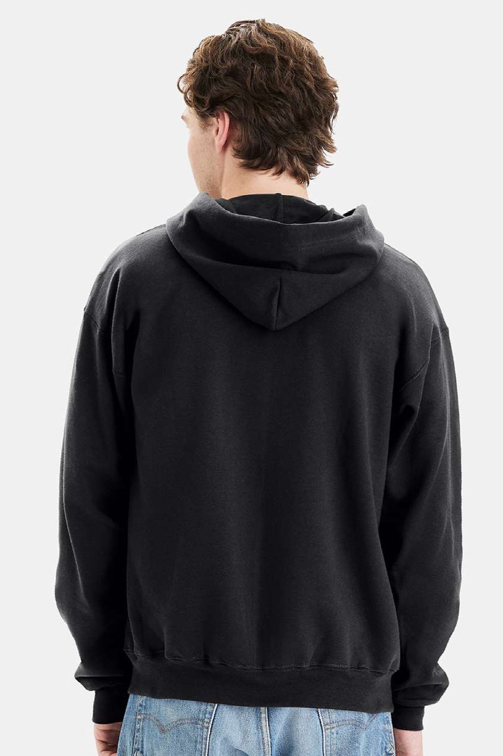 Hanes F280 Mens Ultimate Cotton PrintPro XP Pill Resistant Full Zip Hooded Sweatshirt Hoodie w/ Pockets Black Model Back