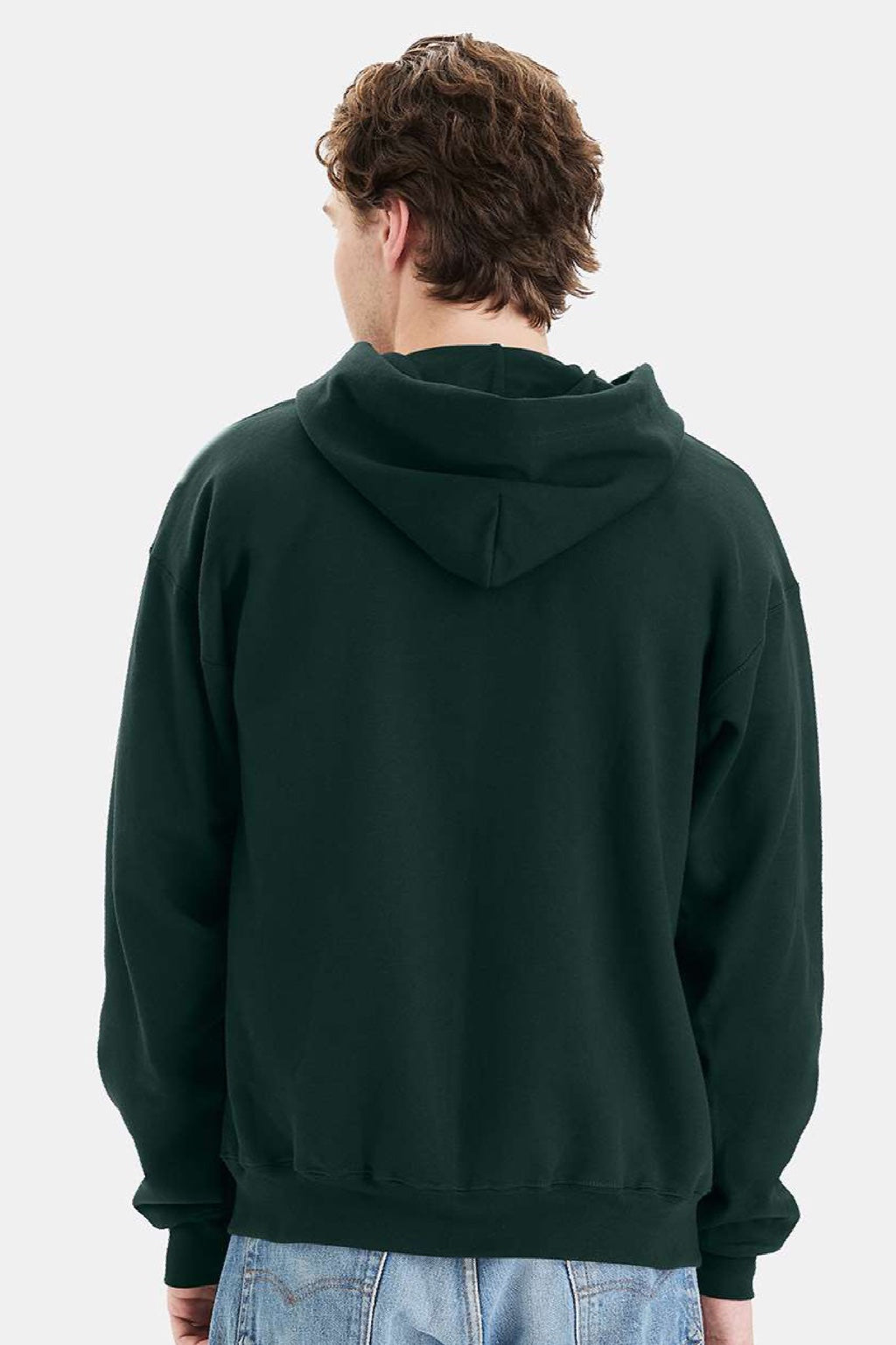 Hanes F280 Mens Ultimate Cotton PrintPro XP Pill Resistant Full Zip Hooded Sweatshirt Hoodie w/ Pockets Deep Forest Green Model Back