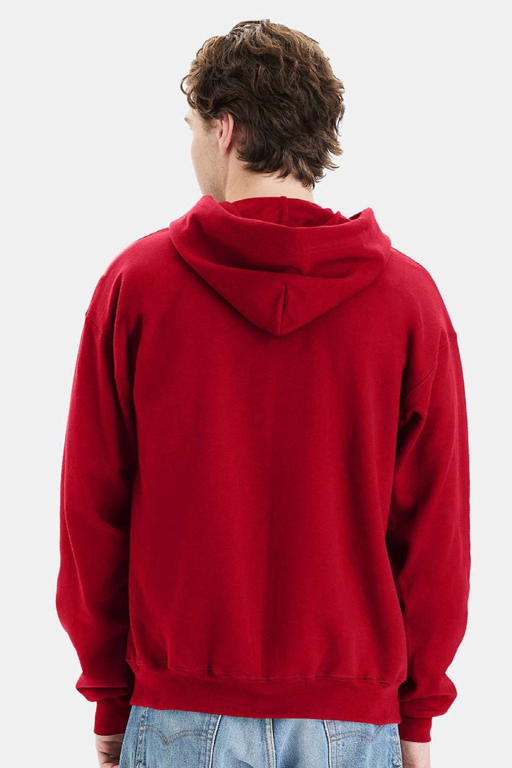 Hanes F280 Mens Ultimate Cotton PrintPro XP Pill Resistant Full Zip Hooded Sweatshirt Hoodie w/ Pockets Deep Red Model Back
