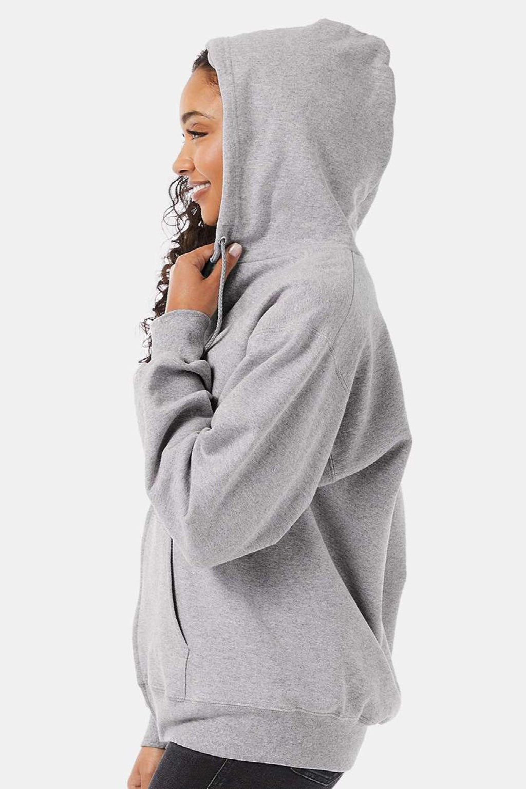 Hanes F280 Mens Ultimate Cotton PrintPro XP Pill Resistant Full Zip Hooded Sweatshirt Hoodie w/ Pockets Light Steel Grey Model Side