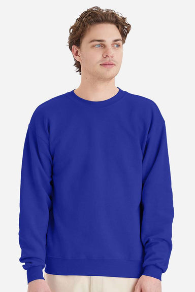 Hanes P160 Mens EcoSmart Print Pro XP Pill Resistant Fleece Crewneck Sweatshirt Deep Royal Blue Model Front