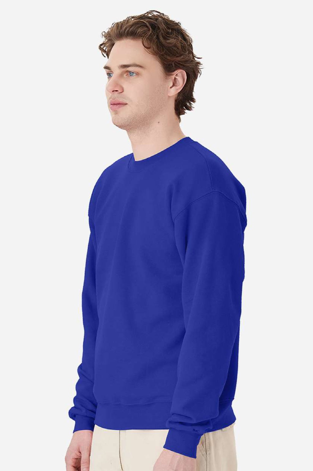 Hanes P160 Mens EcoSmart Print Pro XP Pill Resistant Fleece Crewneck Sweatshirt Deep Royal Blue Model Side